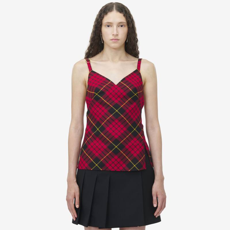 Alexander McQueen Women's Red MacQueen Tartan Low Back Top - 8 (Wool)